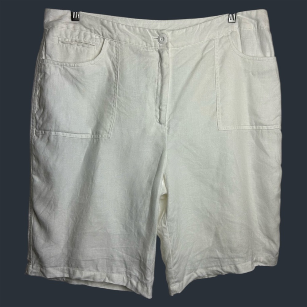 Kim Rogers 100% Linen Shorts Women Plus 16 White Cottage Classic Summer Beachy